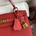 「#4224」 Hermès Epsom leather bright red gold buckle Kelly bag 25cm