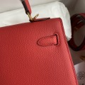 「#4224」 Hermès Epsom leather bright red gold buckle Kelly bag 25cm