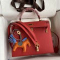 「#4224」 Hermès Epsom leather bright red gold buckle Kelly bag 25cm