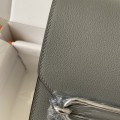 「#4027」Hermes Pig Nose Bag Grey Silver Buckle Roulis 19cm