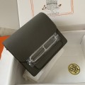 「#4027」Hermes Pig Nose Bag Grey Silver Buckle Roulis 19cm