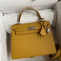 「#4226」 Hermès Epsom leather amber yellow silver buckle Kelly bag 25cm