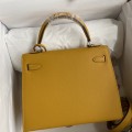 「#4226」 Hermès Epsom leather amber yellow silver buckle Kelly bag 25cm