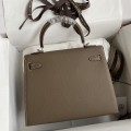 「#4227」 Hermès Epsom leather elephant grey silver buckle waxed thread Kelly bag 25cm