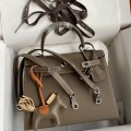 「#4227」 Hermès Epsom leather elephant grey silver buckle waxed thread Kelly bag 25cm
