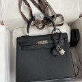 「#4229」 Hermès Epsom leather black silver buckle waxed thread Kelly bag 25cm 「#4229」 Hermès Epsom leather black silver buckle waxed thread Kelly bag 25cm