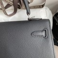 「#4229」 Hermès Epsom leather black silver buckle waxed thread Kelly bag 25cm 「#4229」 Hermès Epsom leather black silver buckle waxed thread Kelly bag 25cm