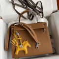 「#4231」 Hermès Epsom leather golden brown silver buckle wax thread Kelly bag 25cm