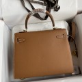 「#4232」 Hermès Epsom leather golden brown gold buckle wax thread Kelly bag 25cm