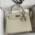 「#4233」 Hermès Epsom leather, milkshake white, silver buckle wax thread, Kelly bag 25cm