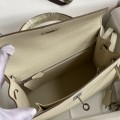 「#4233」 Hermès Epsom leather, milkshake white, silver buckle wax thread, Kelly bag 25cm