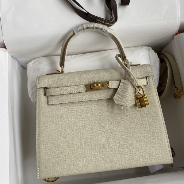 「#4234」 Hermès Epsom leather, milkshake white, gold buckle wax thread, Kelly bag 25cm