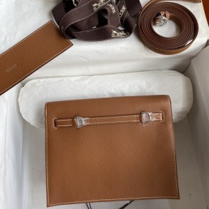 「#4237」 Hermès Epsom leather golden brown silver buckle wax thread Kelly bag 25cm
