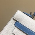 「#4241」 Hermès Epsom White and Denim Blue Silver Buckle Kelly Bag 25cm