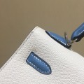 「#4241」 Hermès Epsom White and Denim Blue Silver Buckle Kelly Bag 25cm