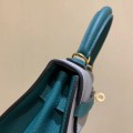 「#4242」 Hermès Epsom Seagull Grey and Peacock Green Gold Buckle Kelly Bag 25cm