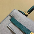 「#4242」 Hermès Epsom Seagull Grey and Peacock Green Gold Buckle Kelly Bag 25cm