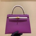 「#4243」 Hermès Epsom Anemone Purple and Milkshake White Gold Buckle Kelly Bag 25cm