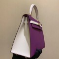 「#4243」 Hermès Epsom Anemone Purple and Milkshake White Gold Buckle Kelly Bag 25cm