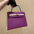「#4243」 Hermès Epsom Anemone Purple and Milkshake White Gold Buckle Kelly Bag 25cm