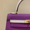 「#4243」 Hermès Epsom Anemone Purple and Milkshake White Gold Buckle Kelly Bag 25cm