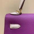 「#4243」 Hermès Epsom Anemone Purple and Milkshake White Gold Buckle Kelly Bag 25cm