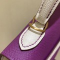 「#4243」 Hermès Epsom Anemone Purple and Milkshake White Gold Buckle Kelly Bag 25cm