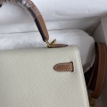 「#4245」 Hermès Epsom Milkshake White and Golden Brown Gold Buckle Kelly Bag 25cm