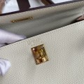 「#4245」 Hermès Epsom Milkshake White and Golden Brown Gold Buckle Kelly Bag 25cm