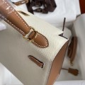 「#4245」 Hermès Epsom Milkshake White and Golden Brown Gold Buckle Kelly Bag 25cm
