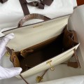 「#4245」 Hermès Epsom Milkshake White and Golden Brown Gold Buckle Kelly Bag 25cm