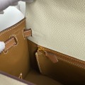 「#4245」 Hermès Epsom Milkshake White and Golden Brown Gold Buckle Kelly Bag 25cm