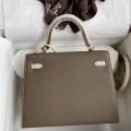 「#4246」 Hermès Epsom Elephant Grey Milkshake Platinum Buckle Kelly Bag 25cm