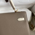 「#4246」 Hermès Epsom Elephant Grey Milkshake Platinum Buckle Kelly Bag 25cm