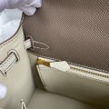 「#4246」 Hermès Epsom Elephant Grey Milkshake Platinum Buckle Kelly Bag 25cm