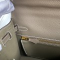 「#4247」 Hermès Epsom Golden Brown and Elephant Grey Gold Buckle Kelly Bag 25cm