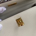 「#4248」 Hermès Epsom Milkshake White and Elephant Grey Gold Buckle Kelly Bag 25cm