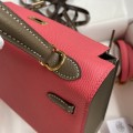 「#4249」 Hermès Epsom Lipstick Pink and Elephant Grey Gold Buckle Kelly Bag 25cm