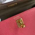 「#4249」 Hermès Epsom Lipstick Pink and Elephant Grey Gold Buckle Kelly Bag 25cm