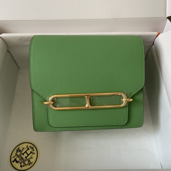 「#4030」Hermes Pig Nose Bag Avocado Green Gold Buckle Roulis 19cm