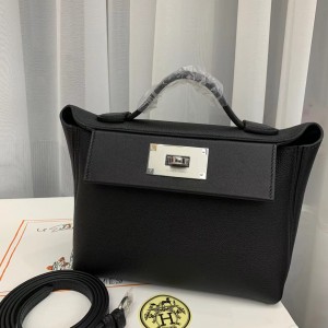 「#4256」Hermès Black Kelly Bag Silver Buckle Y2424mini 21*16*12cm