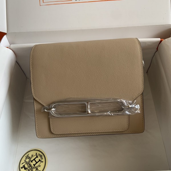 「#4031」Hermes Pig Nose Bag Khaki Silver Buckle Roulis 19cm