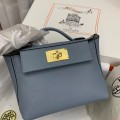 「#4257」 Hermès Linen Blue Kelly Bag Gold Buckle Y2424mini 21*16*12cm 「#4257」 Hermès Linen Blue Kelly Bag Gold Buckle Y2424mini 21*16*12cm