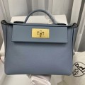 「#4257」 Hermès Linen Blue Kelly Bag Gold Buckle Y2424mini 21*16*12cm 「#4257」 Hermès Linen Blue Kelly Bag Gold Buckle Y2424mini 21*16*12cm