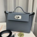 「#4258」 Hermes Linen Blue Kelly Bag Silver Buckle Y2424mini 21*16*12cm 「#4258」 Hermes Linen Blue Kelly Bag Silver Buckle Y2424mini 21*16*12cm