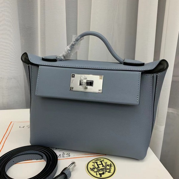 「#4258」 Hermes Linen Blue Kelly Bag Silver Buckle Y2424mini 21*16*12cm 「#4258」 Hermes Linen Blue Kelly Bag Silver Buckle Y2424mini 21*16*12cm