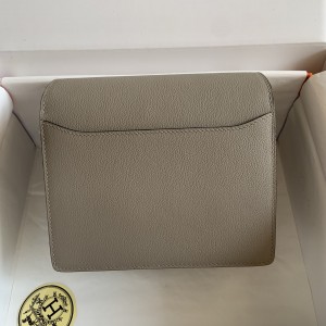 「#4034」Hermes Pig Nose Bag Asphalt Grey Gold Buckle Roulis 19cm