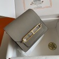 「#4033」Hermes Pig Nose Bag Asphalt Grey Gold Buckle Roulis 19cm