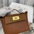 「#4260」 Hermes golden brown Kelly bag with gold buckle Y2424mini 21*16*12cm