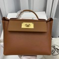「#4260」 Hermes golden brown Kelly bag with gold buckle Y2424mini 21*16*12cm